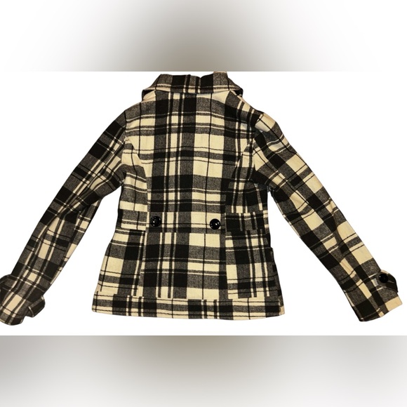 Women’s Pea Coat Size Medium Gray and White Plaid - Picture 4 of 6